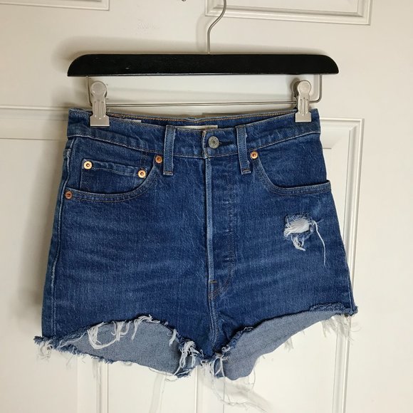 Levi's Pants - Levi's Womens Ribcage Straight Distressed Button Fly Jean Shorts Blue ~ Size 27